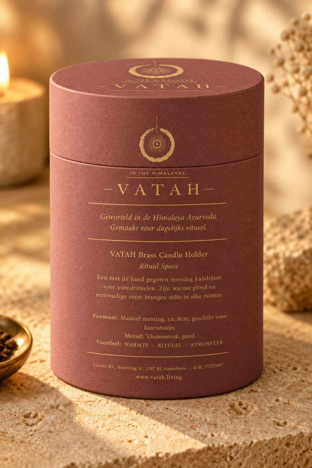 VATAH Brass Candle Holder — gift box back label