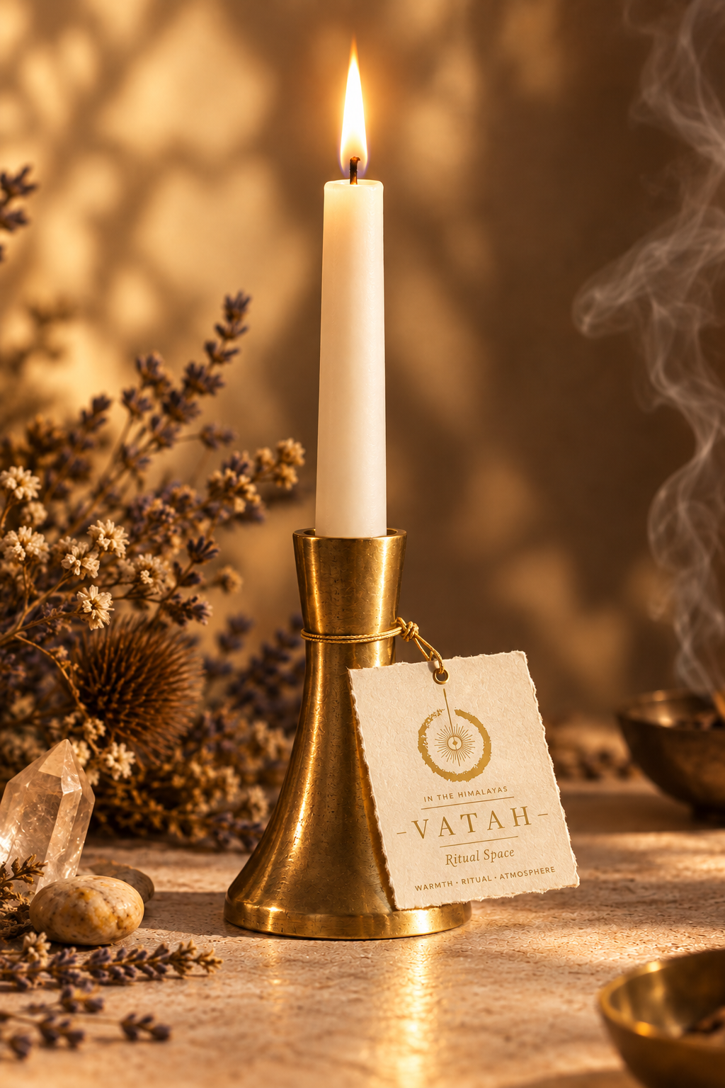 VATAH Brass Candle Holder — product with candle lit