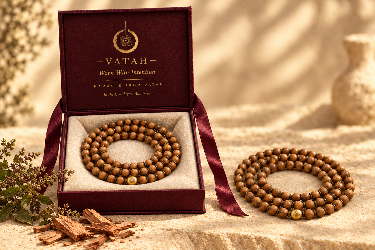 VATAH Grounding Mala — mala in gift box and draped