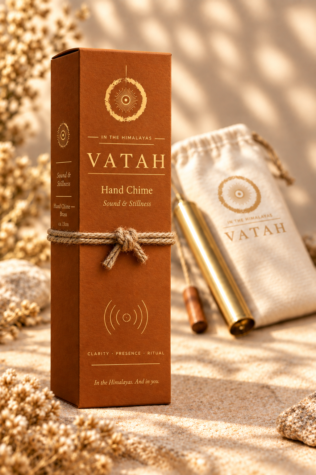 VATAH Hand Chime — box front with chime and pouch