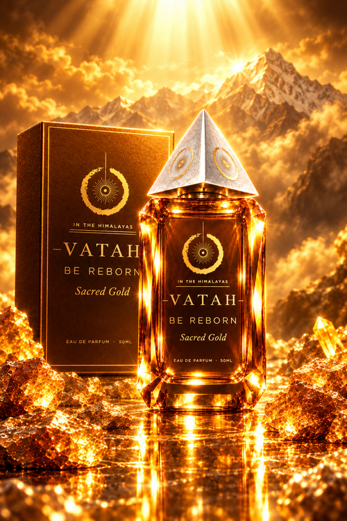 Be Reborn — Sacred Gold Perfume bottle and box, VATAH