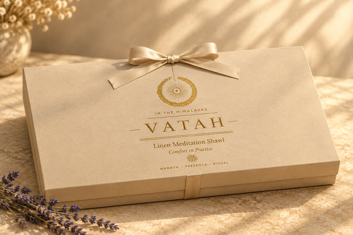 VATAH Linen Meditation Shawl — gift box closed