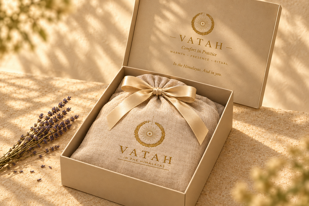 VATAH Linen Meditation Shawl — gift box open