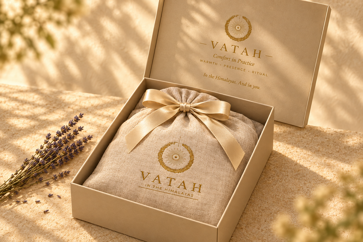 VATAH Linen Meditation Shawl — gift box open