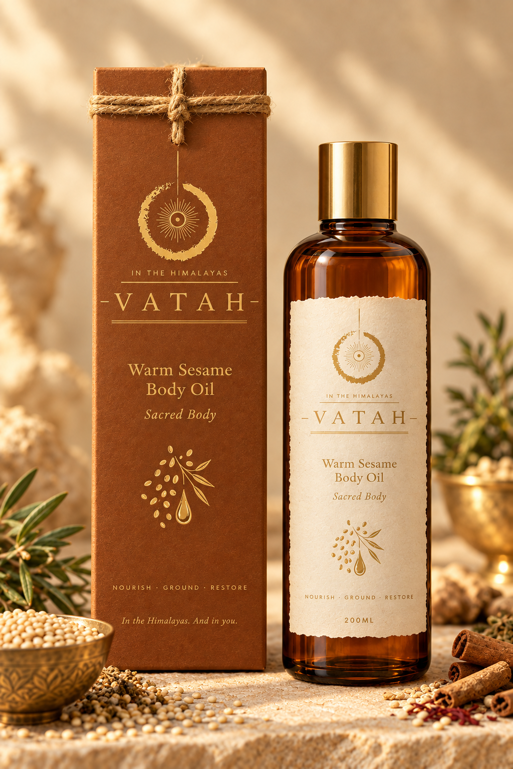 VATAH Warm Sesame Body Oil — bottle and box